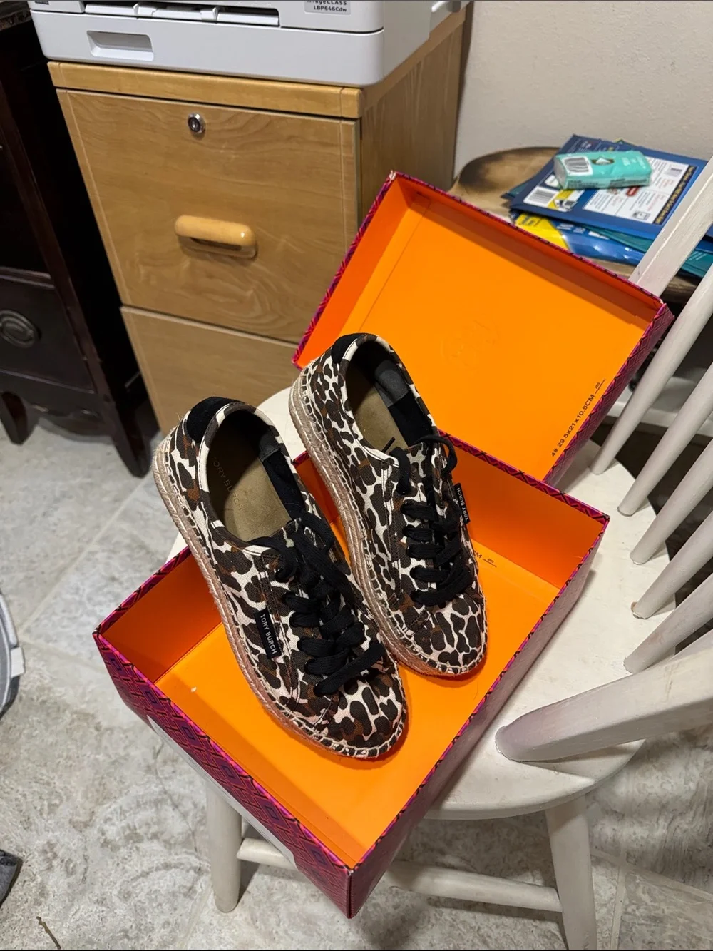 Tory Burch Leopard-Print Canvas Sneakers in Black & Brown